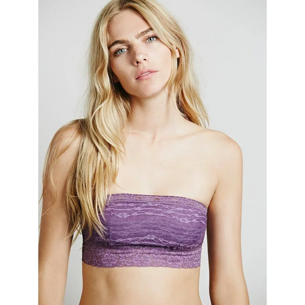FREE PEOPLE Lace Bandeau Bralette Bra Deep Lavender Purple Medium NEW - Picture 4 of 6